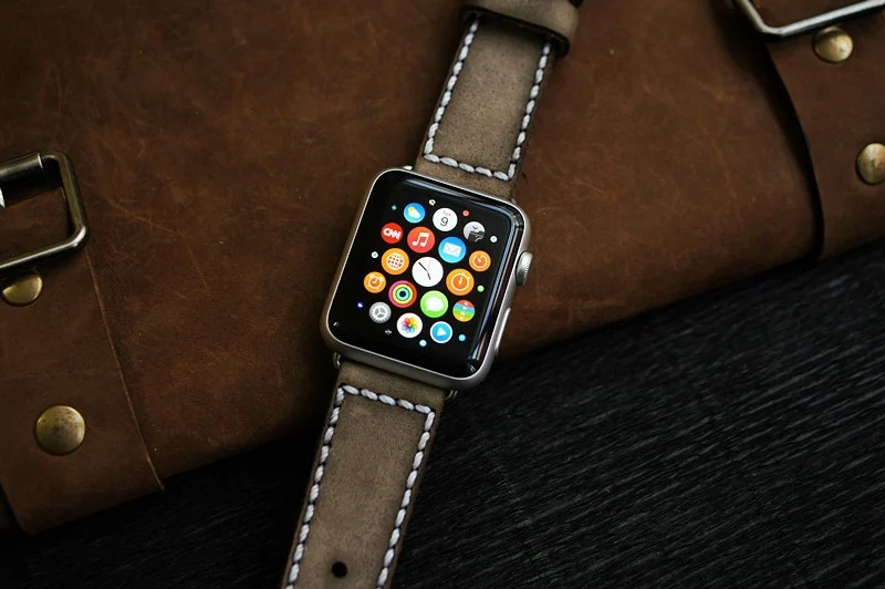 AWBF04-D3 WHITE handgefertigt Vintage Leder Uhrenarmband incl. Lugs Adapter für Apple Watch 1 und 2 (oder Apple Watch Sport) 42mm oder 38mm – Bild 4